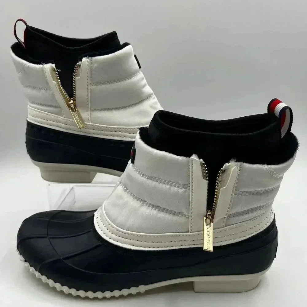 Tommy Hilfiger Womens 8 M Roana Zip Up Duck Booties Blue and white cozy classic - Picture 9 of 14